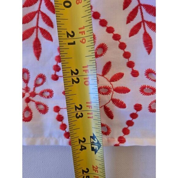 Ann Taylor Womens Sleeveless Red White Embroidered Cotton Tank Blouse Medium Pet - Picture 9 of 11